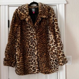 Vince Camuto Faux Fur Coat Leopard Sz Large